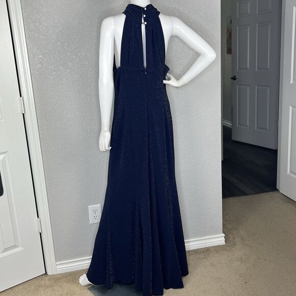 Tahari ASL Size 16 Formal Gown Navy Metallic Sparkle Sleeveless Long Maxi - Picture 4 of 9